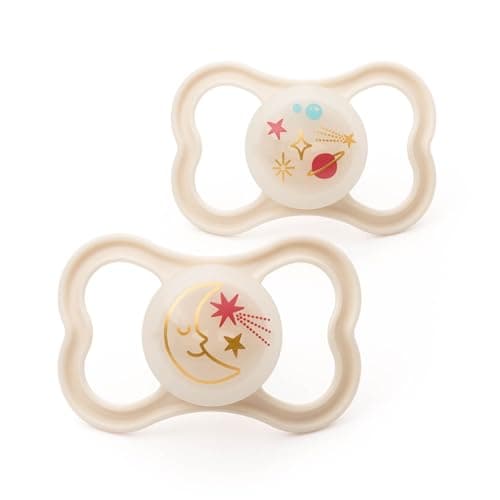 Image of MAM Latex Air Night Soothers | 6-18 Months | Glow in The Dark Dummies | Comes in Dummy Steriliser Case | Baby Accessories | Cream (Various Designs)