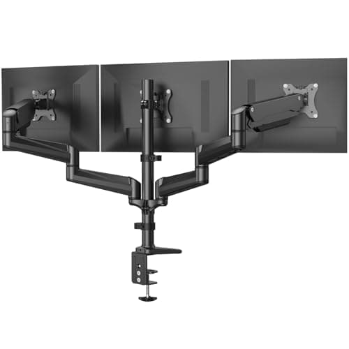 Image of HUANUO Triple Monitor Stand Desk Mount for 17-32 Inch Screens, Adjustable Arms With Tilt, Swivel, 2 Mounting Bases, Each Arm Holds up to 8KG, VESA 75x75 100x100 Gaming