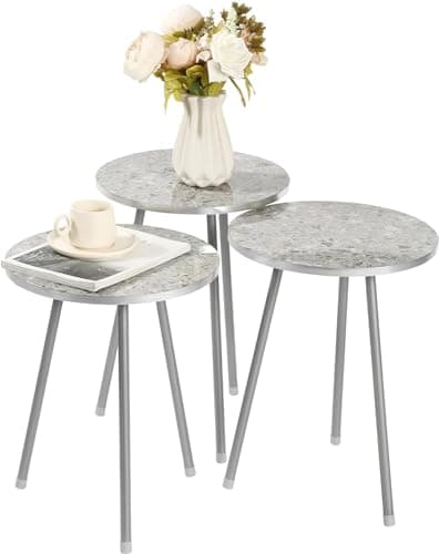 Image of HYGRAD BUILT TO SURVIVE Set Of 3 Modern Chic Round Wood/Metal Nesting End Stacking Coffee Bedside Tables In 3 Colours (Grey)