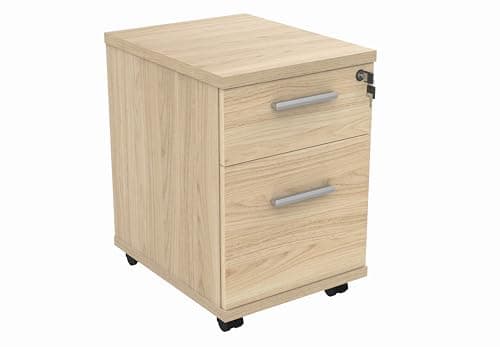 Image of Office Hippo Essentials Heavy Duty 2 Drawer (1 for Filing) Mobile Pedestal A4 and Foolscap File Cabinet, Office Cabinet, Lockable Office Storage, 5 Year Wty, Canadian Oak, 40.4 x 50 x 59.5 cm
