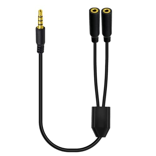 Image of HUHANGGod 3.5mm Headphone Y Splitter Audio Cable, 4Poles 1 to 2 Way 3.5mm (1/8") TRRS AUX Stereo Jack 1 Male to 2 Female Adapter Cord for Earphone, Headset, Laptop, Phone (50cm) (2 Way)