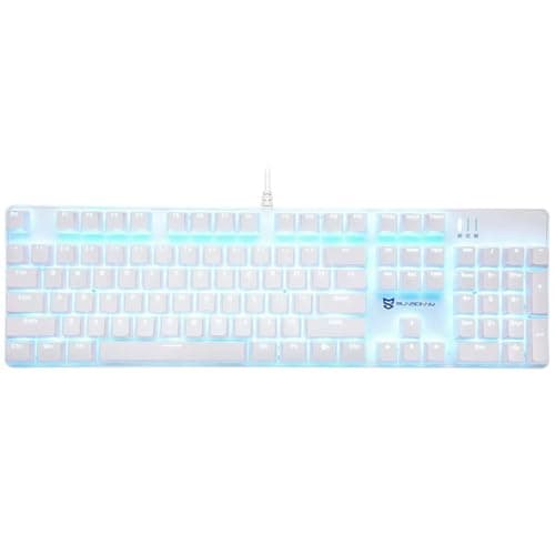 Image of Mecool Mechanical Gaming Keyboard Wired Ice Blue Backlit Keyboard Blue Switches Full Size 104 Keys US Layout-White