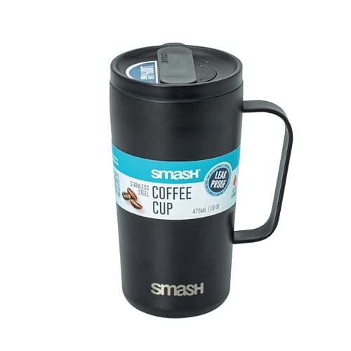 Image of Smash Stainless Steel Twist & Lock Brew Travel Coffee Mug with Handle 475ml/ 16 fl oz Black