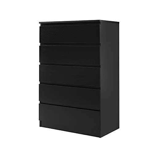 Image of Panana Wooden 3/4/5/6 Chest Of Drawers with Metal Runner Modern Bedroom Bedside Storage Cabinet Unit for Hallway Living Room (Black, 40D x 70W x 104H cm)