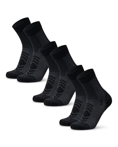 Image of DANISH ENDURANCE Walking Socks Merino Wool Lightweight, Anti Blister Hiking Socks, Breathable Trekking Socks, for Men & Women, 3 Pack, Black, 6-8