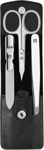 Image of ZWILLING Manicure Set (3 piece, pedicure set for nail care and cuticle care, leather, with nail scissors), Polished Stainless Steel, Black