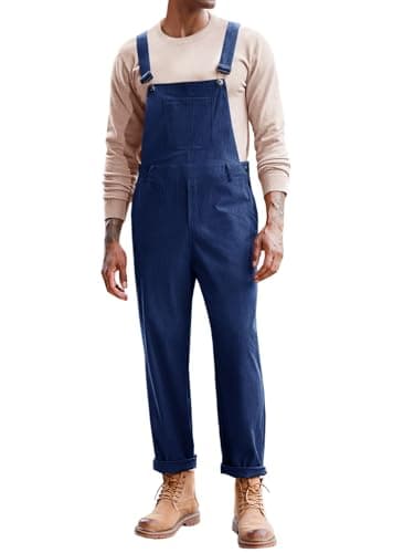 Image of Runcati Mens Corduroy Bib Overalls Workwear Fashion Casual Jumpsuit Adjujstable Strap Romper Coverall, Navy Blue, M