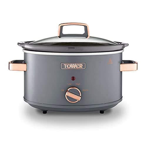 Image of Tower Cavaletto 3.5 Litre Slow Cooker with 3 Heat Settings, Removable Dishwasher Safe Pot, Cool Touch Handles, Up to 4 Portions, Grey and Rose Gold, T16042GRY