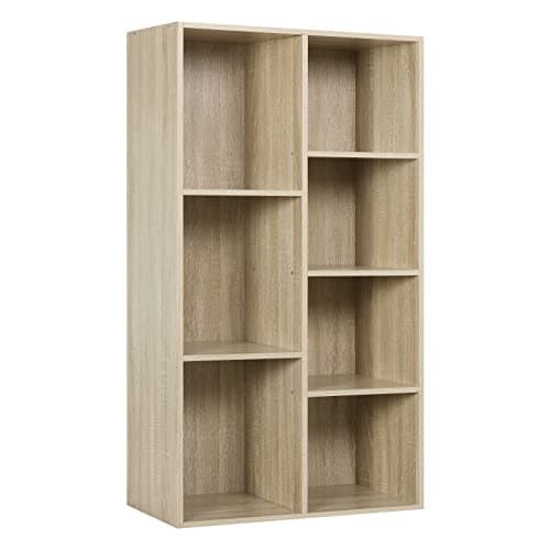 Image of WOLTU 4-Tier Wooden Bookcase Book Display Shelves Storage Cloth Organizer Cube Shelves, 7 Cubes, Oak Rack for Office, Living Room, Bedroom, Study Room Shelves SK004hei-UK
