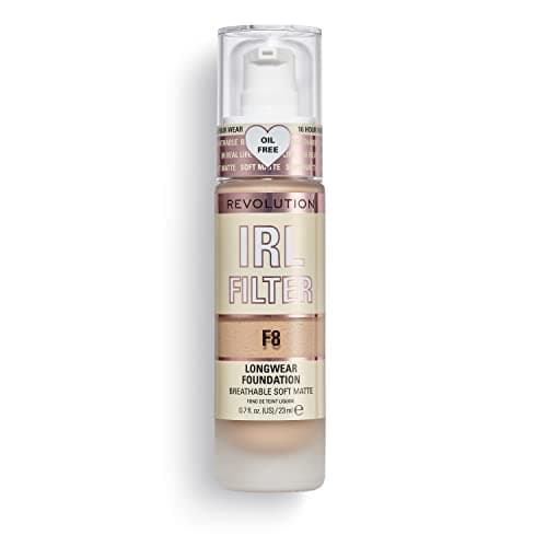 Image of Makeup Revolution, IRL Filter, Longwear Foundation, Medium to Full Coverage, Matte Finish, 16 Hour Wear, F8, Medium To Tan Skin Tones, 23ml