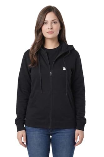 Image of Bahob® Womens Ladies Plain Zip Up Hoodie Long Sleeve Sweatshirt Full Zip Top Soft Jumper Jacket Hoodies Top S-6XL (Black, XXL)