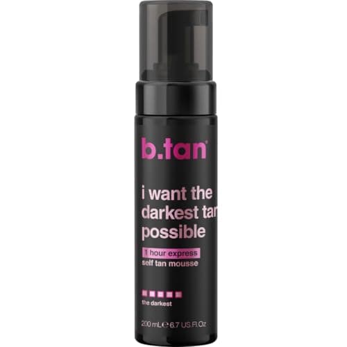 Image of b.tan Darkest Possible Fake Tanner | I Want The Darkest Tan Possible - Fast, 1 Hr Instant Self Tanning Mousse, No Added Nasties, Vegan, Cruelty Free, 200ml