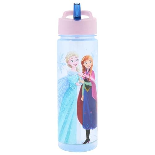 Image of Disney Frozen Sparkle Water Bottle with Straw – Reusable Kids 600ml in PP – Official Merchandise by Polar Gear – BPA Free & Recyclable Plastic – for School Nursery Sports Picnic, Multi Colour