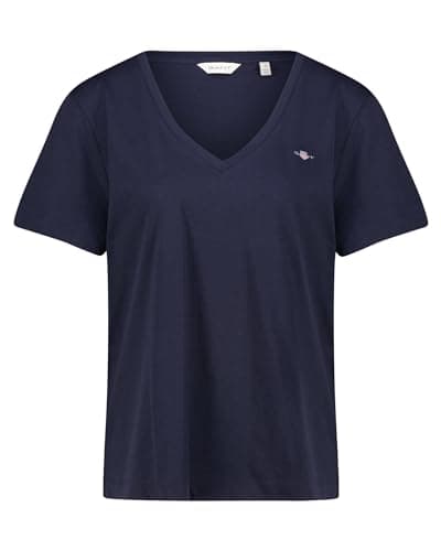 Image of GANT Women's Reg Shield SS V-Neck T-Shirt, Evening Blue, XL