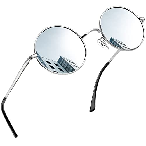 Image of Joopin Vintage Lennon Round Sunglasses Women - Polarised UV400 Protection Metal Frame Retro Circle Sunglasses for Men and Women (Sivler Frame Silver Mirror Lens)