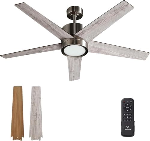 Image of Vagizm Ceiling Fan with Light for Bedroom: 52 inch Silent Ceiling Fans with dimmable Light - Remote Control - Reversible DC Motor - Gray - 5 Blades - Suitable for Living Room