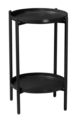 Image of URBNLIVING 50cm 2-Tier Round Metal Side End Table Living Room With Shelf Bedside Nightstand Black