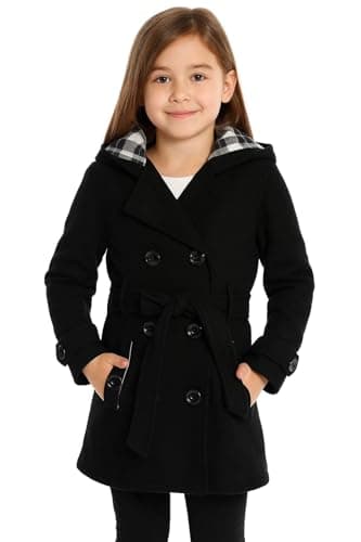 Image of A2Z 4 Kids Girls Parka Jacket Hooded Trench Coat Wool Blends Warm Padded Jacket - Jacket 007 Black 9-10