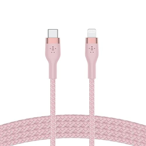 Image of Belkin BoostCharge Pro Flex Braided USB Type C to Lightning Cable (2M/6.6ft), MFi Certified 20W Fast Charging PD Power Delivery for iPhone 14/14 Plus, 13, 12, Pro, Max, Mini, SE, iPad and More - Pink