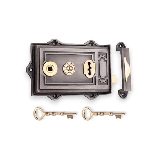 Image of Vintage/Victorian Style Iron & Brass Bedroom Bathroom Rim Latch Sash Lock (Davenport Rim Sash Lock)