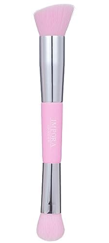 Image of Foundation Makeup Brush - Buffing, Blending, Highlight, Contouring. Contour Brush for use with Cream, Powder, Blush, Liquid Foundation, Concealer, Primer, Bronzer. Double Ended Make up Brush [Pink]