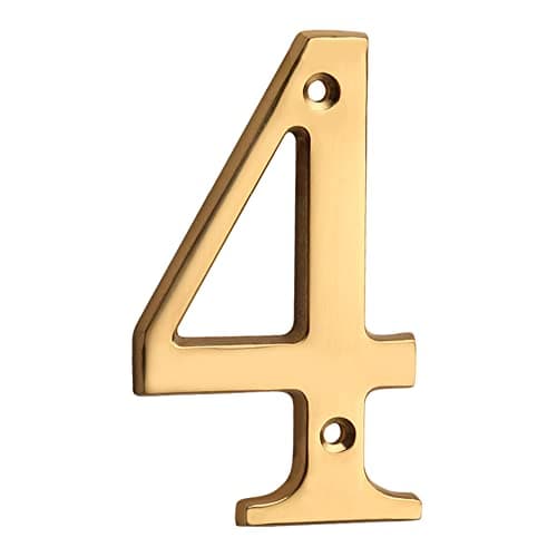 Image of HASWARE House Number Sign 4 inch (10 cm) Polished Brass Finish Stylish Curvy Modern Door Numbers Signage Plaque Street Home Address Numerals(4, Brass)