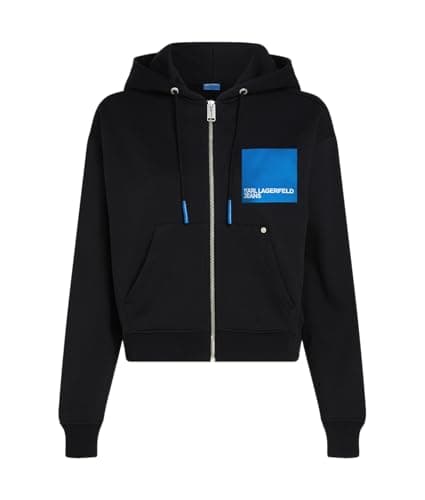 Image of KARL LAGERFELD JEANS, Women's, Box Logo Zip Up Hoodie, Regular Fit, Black, XS