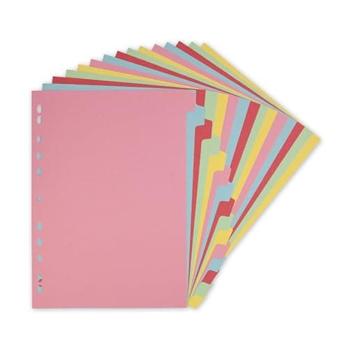 Image of Elba A4 15-Part Card Dividers – Assorted Colours, Multi-Punched, 240gsm Recyclable Manilla