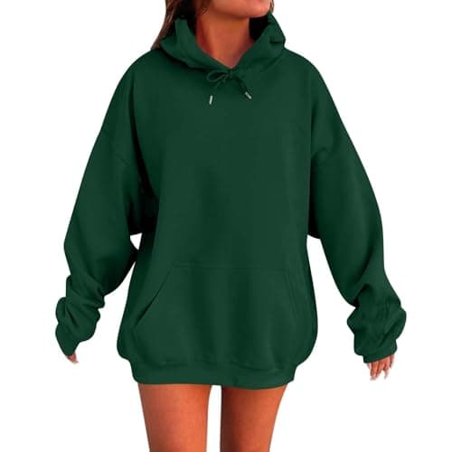 Image of Ladies Hoodies Size 22/24, Sweatshirts for Women UK Oversized Hoodies Casual Plus Size with Hood Ladies Plain Longline Pullover Tops, Women's Jumpers Uk Green