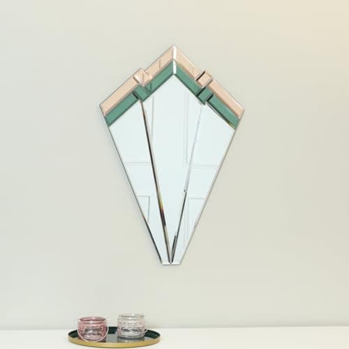 Image of Melody Maison Green & Pink Glass Art Deco Fan Wall Mirror 60cm x 40cm