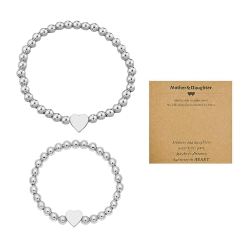 Image of XMNIVATE 2 Pcs Women's Bracelets Friendship Bracelets Stainless Steel Jewelry Heart Shaped Gifts Birthday Bracelets Perfect for Mothers Daughters (Silver)