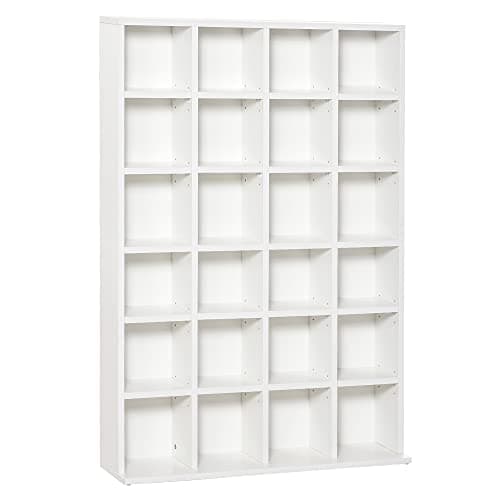 Image of HOMCOM 456 CD/ 336 DVD Storage Unit, Media Storage Shelf, Wooden Display Unit with Adjustable Shelves, 89 x 130.5 cm, White