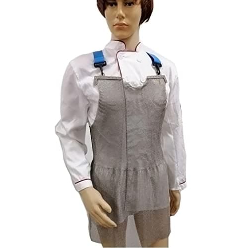 Image of Apron Stainless steel Chainmail cut resistant apron Wood carving glass cutting Stab resistant apron Adjustable shoulder strap (Color : Silver, Size : 55x80cm/21.65"x31.5")