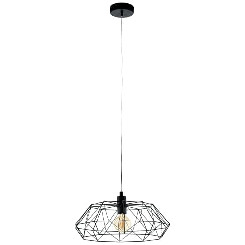 Image of Eglo Carlton 2 Pendant Lamp, Single-Light Vintage Pendant, Retro Steel Hanging Lamp, Colour: Black, Socket: E27