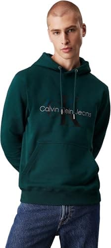 Image of Calvin Klein Men's Seasonal Monologo Regular Hoodie, Green (Ponderosa Pine), XS