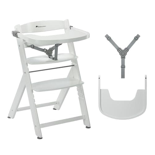 Image of Bebeconfort Timba 2 Evolutive Wooden Highchair, 6+ Months, Up to 110 kg, Ergonomic Baby High Chair, Fits Most Dining Tables, Removable Tray, Adjustable Seat & Footrest, White