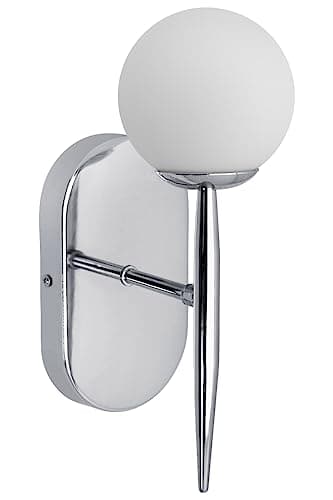 Image of Long Life Lamp Company Modern Chrome Wall Light Frosted Glass Globe Wall Sconce Indoors H3078 with LED Bulb Warm White G9