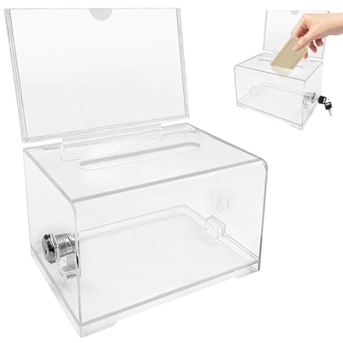 Image of Zatixbu Suggestion Box with Slot and Lock, Acrylic Donation Box with Sign Holder, Transparent Ballot Boxes for Voting Charity Tip Collection
