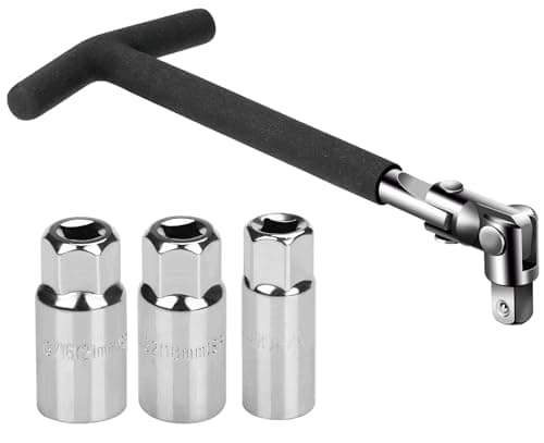 Image of Sukudon Universal 16mm 18mm 21mm Spark Plug Wrench Set, 4-Piece T-Handle 1/2" Drive Spark Plug Socket Tool Kit for Car, Motorcycle, ATV, Lawn Mower, Made of Chrome Vanadium Steel