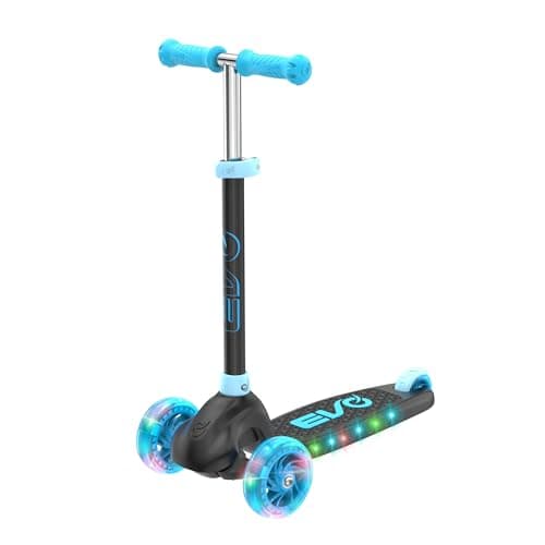 Image of EVO Eclipse Light-Up 3-Wheel Kick Scooter for Kids Ages 3–12 | Adjustable Handlebar Push Ride-On with LED Wheels | Foldable Scooter for Boys & Girls – Blue