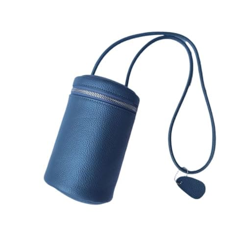 Image of Solid Leather Single Shoulder Diagonal Tote Bucket Bag, blue, One size