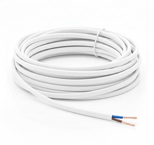 Image of LampStation 2192Y 2 Core 0.5mm 240V White Flat Flex Cable - PVC Sheathed Electrical Wire for Table Lamps, Pendants & Light Appliances - 3 Amp - BASEC Approved - H03VVH2-F - 2 Metres