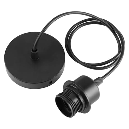 Image of Ceiling Pendant Light Fitting,E27 Screw Lamp Holder with 100cm Braided Flex Adjustable Cable and Lock Ring for Shade Industrial Style Black Metal Modern Ceiling Rose for Kitchen Dining Room 1 Pack