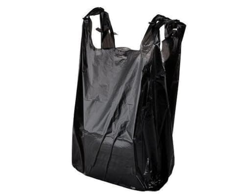 Image of Black Heavy Duty Plastic Carrier Bags Pack of 100 – Size Large 11x17x21 – Strong Vest Handle Shopping Bags | Multipurpose Retail, Grocery & Takeaway Packaging | Eco-Friendly 100% Recycled