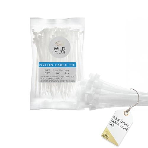 Image of Wild Polar Strong Self-Locking Cable Ties Clear/White - Pack of 100 Nylon Small Zip Ties for Cable Management - Durable Plastic Ties for Home, Office & Outdoor, 100mm x 2.5mm