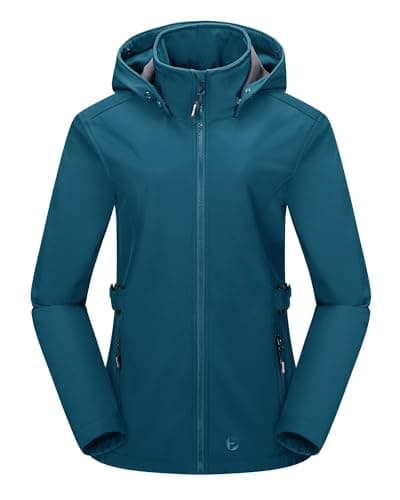 Image of Outdoor Ventures Women’s Waterproof Softshell Jacket with Datachable Hood Fleece Lined Outdoor Jacket Ladies Hiking Short Coat Casual Outerwear Jacket Hiking Camping Ceramic Blue M