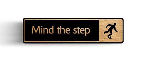 Image of Mind The Step Door Sign Adhesive Aluminium Metal Sign for business, restaurants, bars, hotels, schools, cafe. Size - 43mm x 178mm - Self Adhesive