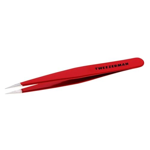 Image of Tweezerman Signature Red Point Tweezer, Professional Stainless Steel Precision Tweezers for Facial Hair and Eyebrows, (Pack of 1)