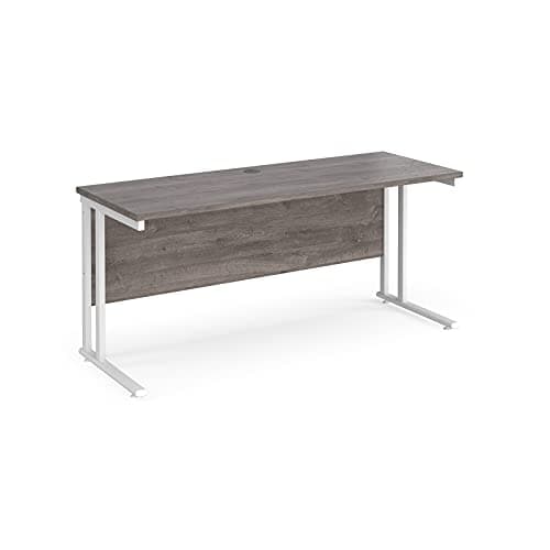 Image of Mr Office Maestro 25 straight desk 600mm deep - white cantilever leg, Grey oak, 1600