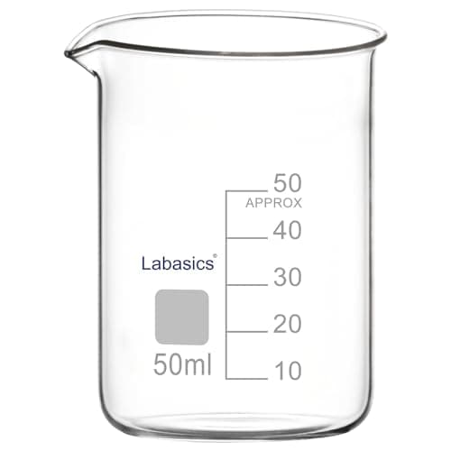 Image of Labasics Glass Beaker, 1 Pack Borosilicate Glass Graduated Low Form Griffin Beaker with Pouring Spout Lab Beaker, 50 ml, High temperature resistance, Laboratory use
